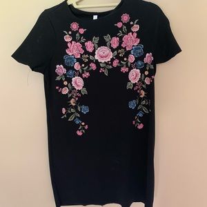 Floral Printed Black Shift Dress